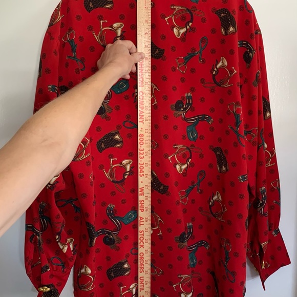 Chaus Vintage Blouse, Size 10, Red,  Fox Hunt, Equestrian Theme, Western Wear - Picture 12 of 16